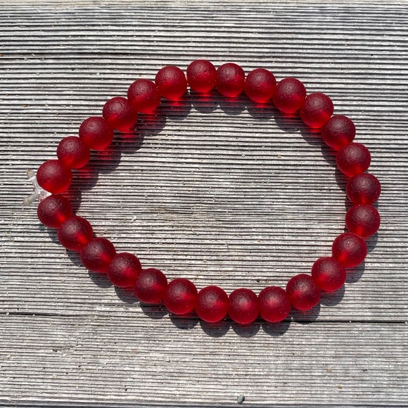 Wave of Life Jewelry - Sea Bead Bracelet in Ruby Red Elastic Stretch